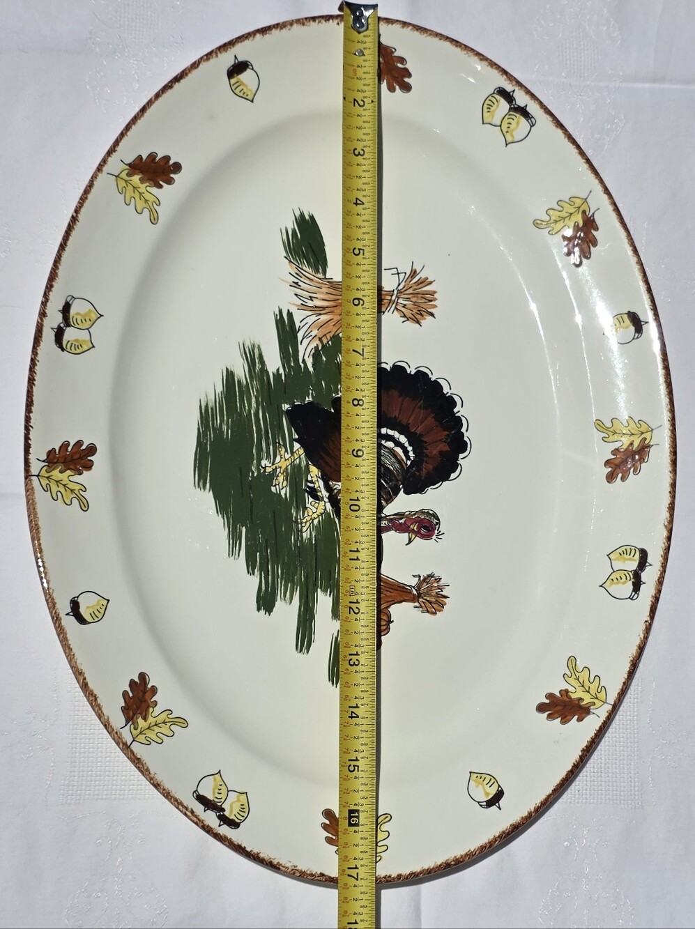 Vintage Blue Ridge Turkey with Acorns 17” Hand Painted Platter - Picture 4 of 6